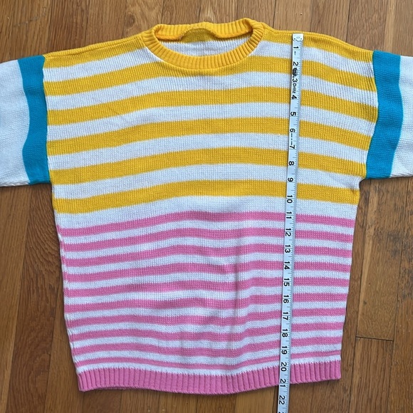 Colorful 80s Acrylic Striped Sweater Made in USA XS/S Crewneck Knit Pullover - Picture 10 of 11